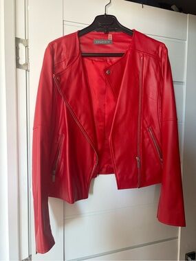 Bagatelle Red Leather Moto Jacket Small Asymmetrical Zip Biker
